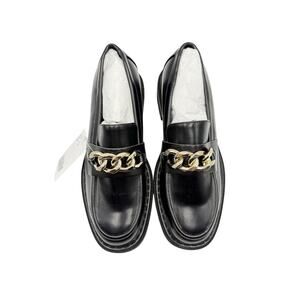 H&M Loafers Womens 9 Black Gold Chain Lug Sole Chunky Platform Boho